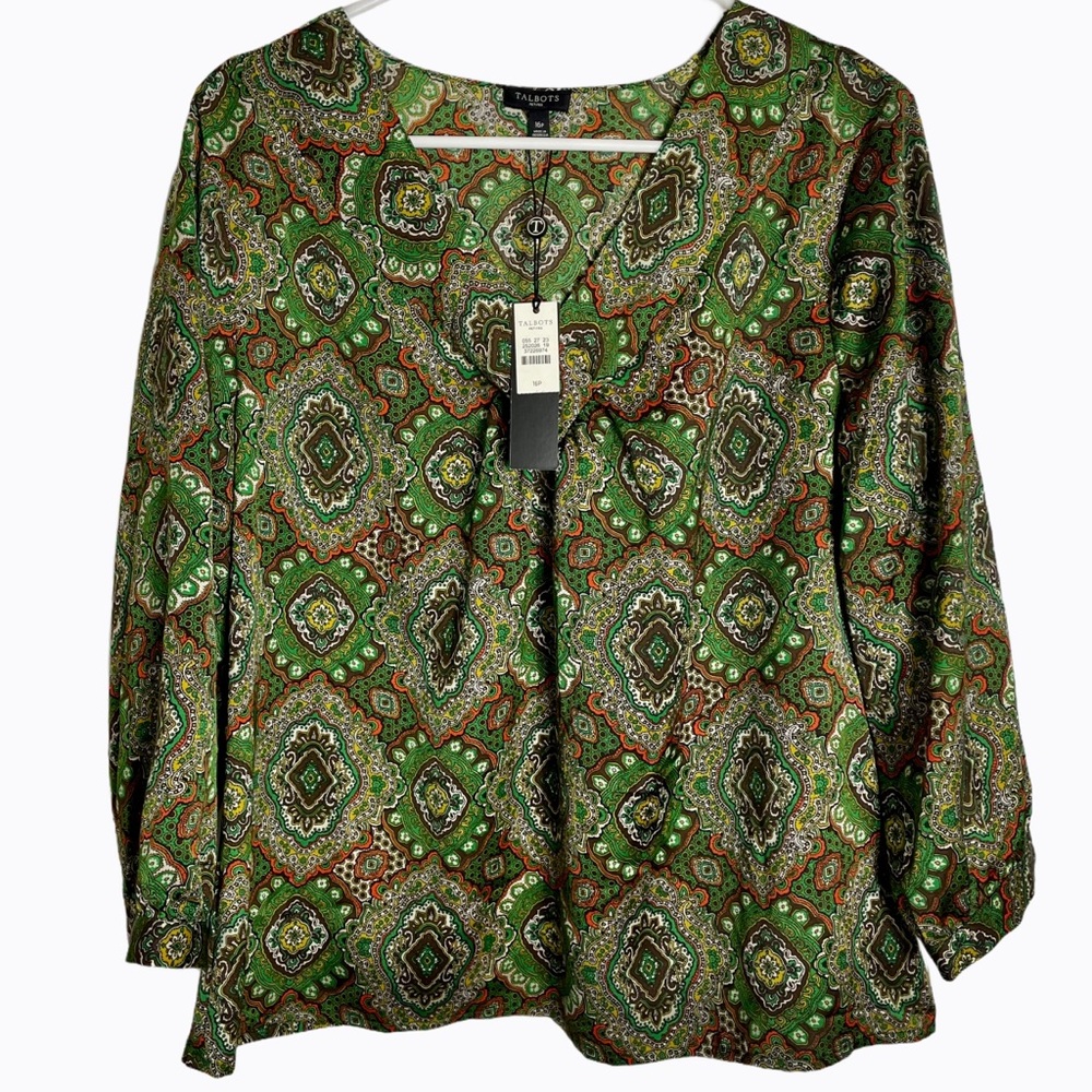 Talbots Petites Long Sleeve V Neck Blouse